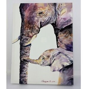 At Home Elephant Family Canvas Wall Art Watercolor Style‎ George D 2016 Print
